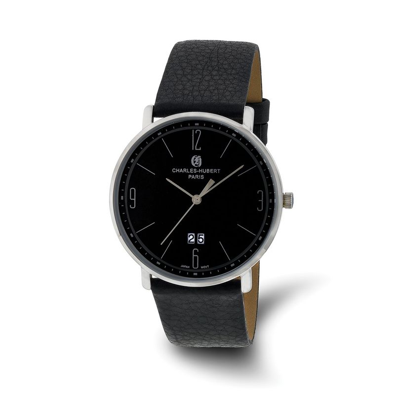 Charles Hubert Mens Stainless Steel Black Leather Black Dial Watch